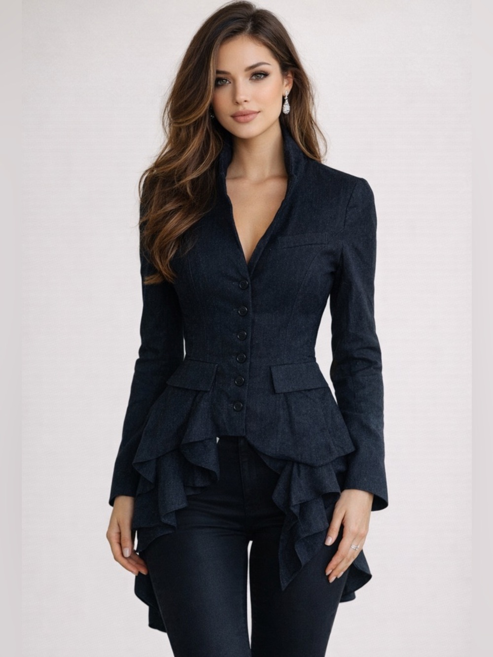 ADELE FADO Women’s Wool Asymmetrical Layered Fitted Jacket Size S/M